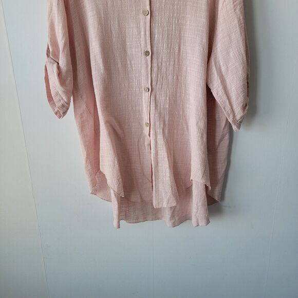 beyond capri top womens size one size  button up pink roll-Tab sleeve - Picture 4 of 8